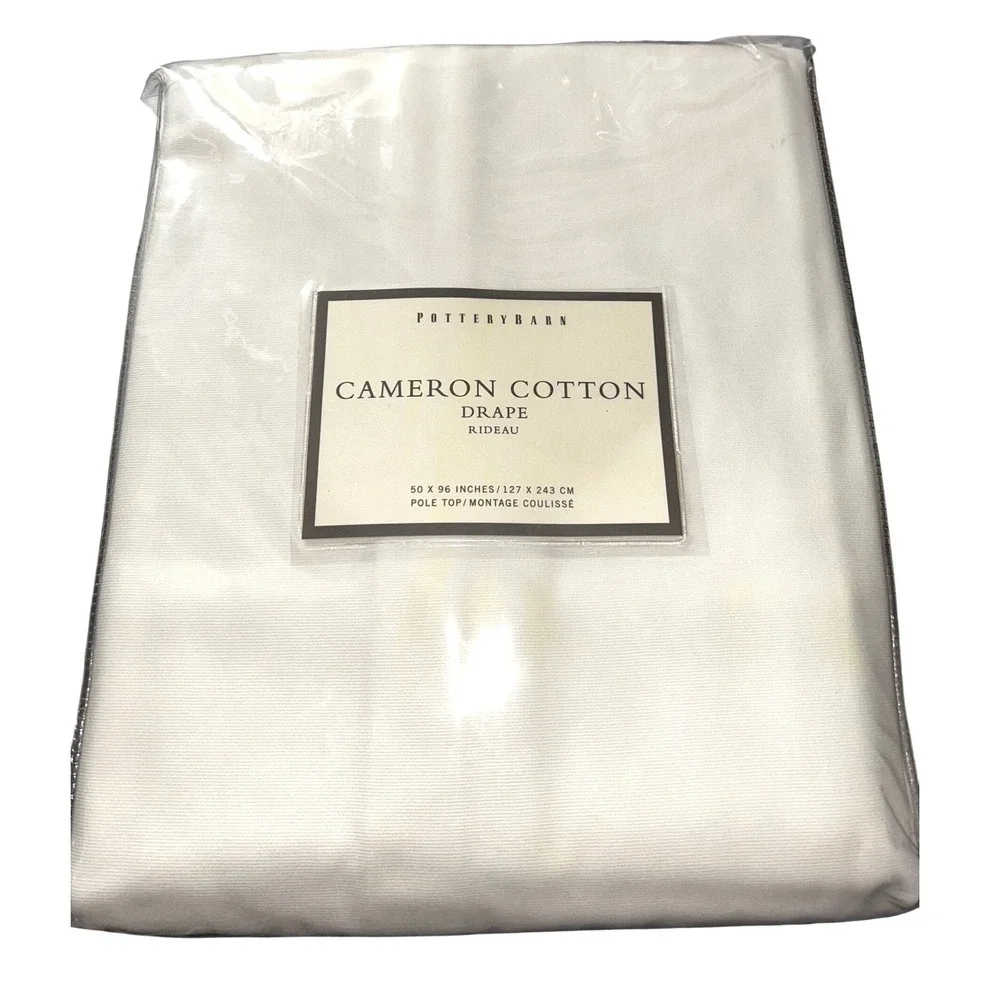 Pottery Barn Cameron Cotton Drape White 50x96 Pole Top Curtain Panel New